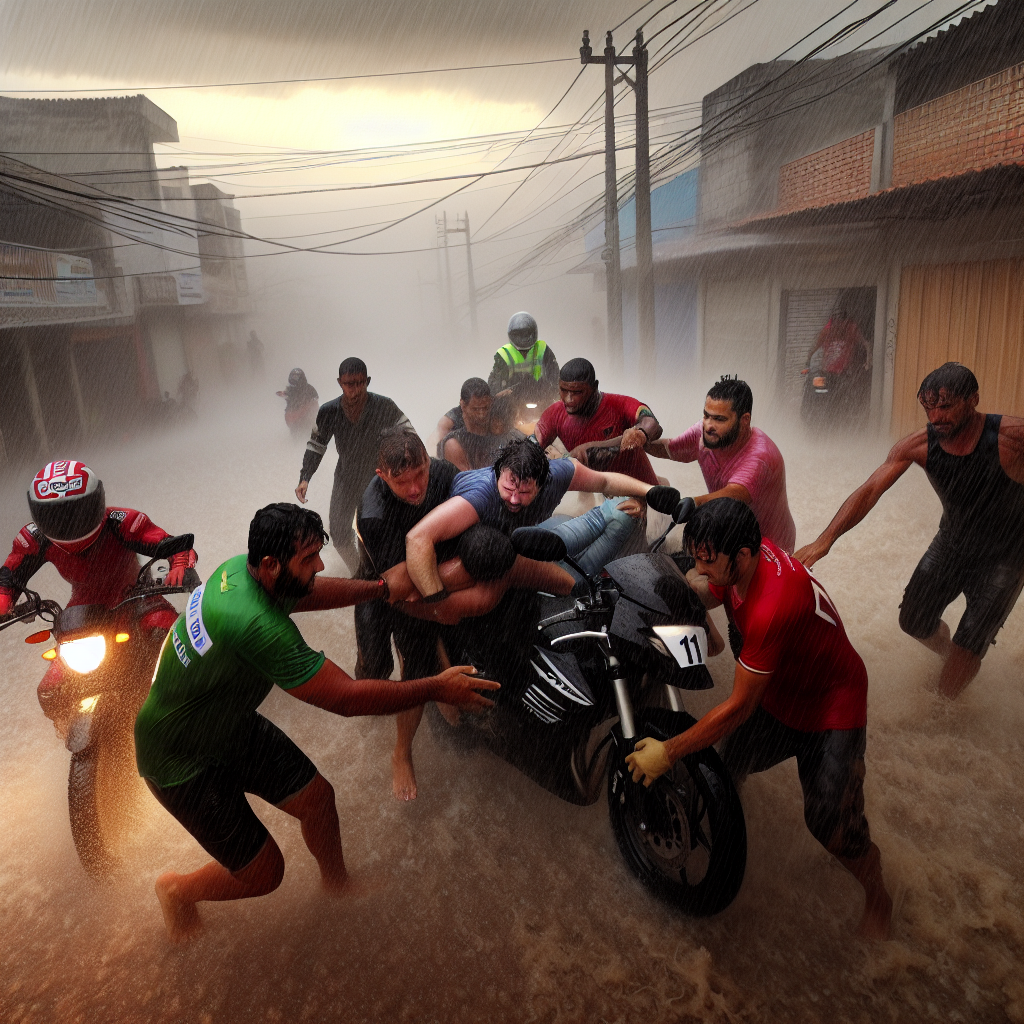 Moradores se Unem para Resgatar Motociclista em Cuiabá Durante Tempestade