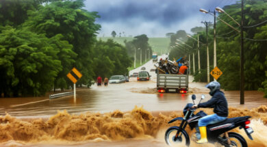 Chuva: Motociclista é arrastado por enxurrada na BR-262 durante forte chuva no Espírito Santo