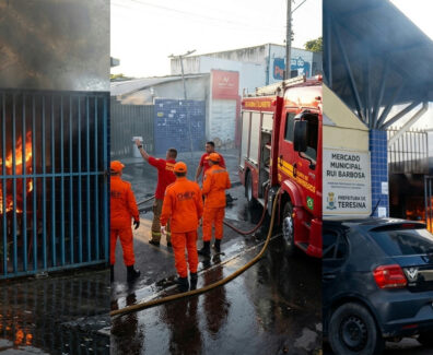 Incêndio atinge mercado municipal na zona norte de Teresina e mobiliza bombeiros