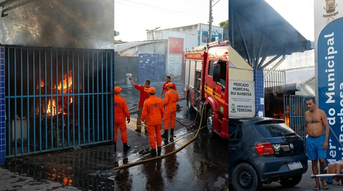 Incêndio atinge mercado municipal na zona norte de Teresina e mobiliza bombeiros