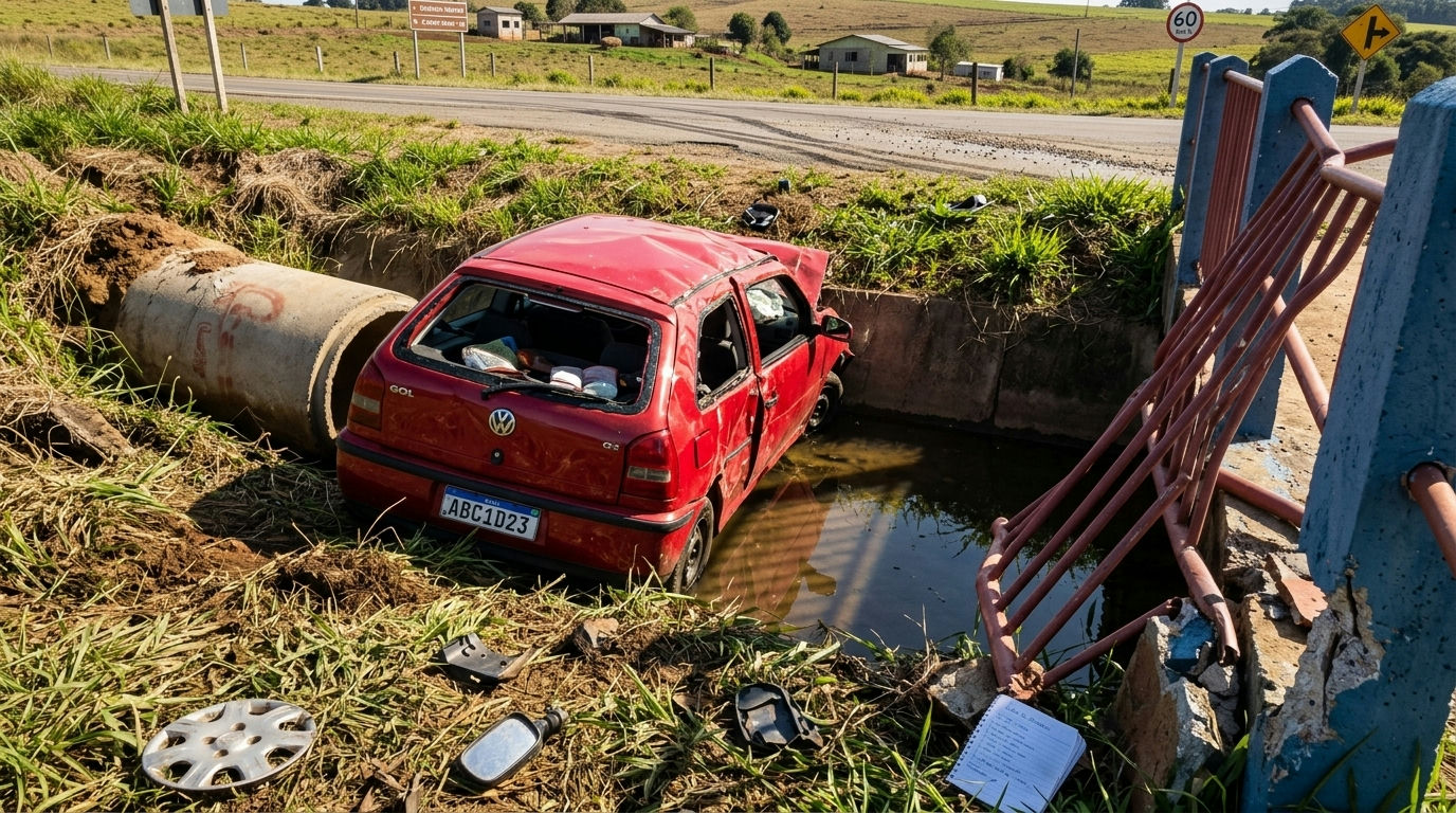 Acidente fatal em Alpinópolis: idoso morre após carro cair em córrego